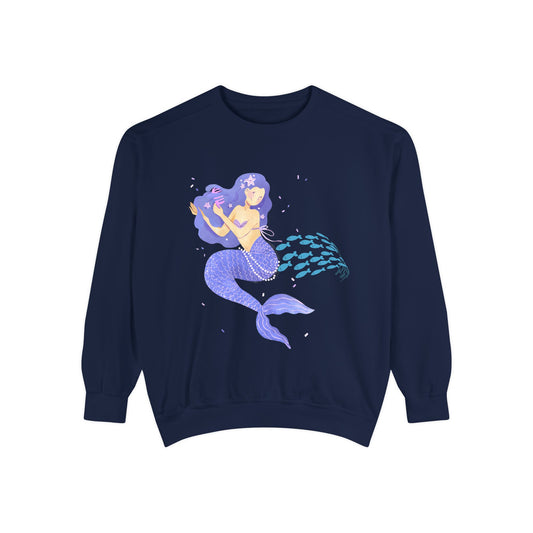 The mermaid and her school fish Unisex Garment-Dyed Sweatshirt