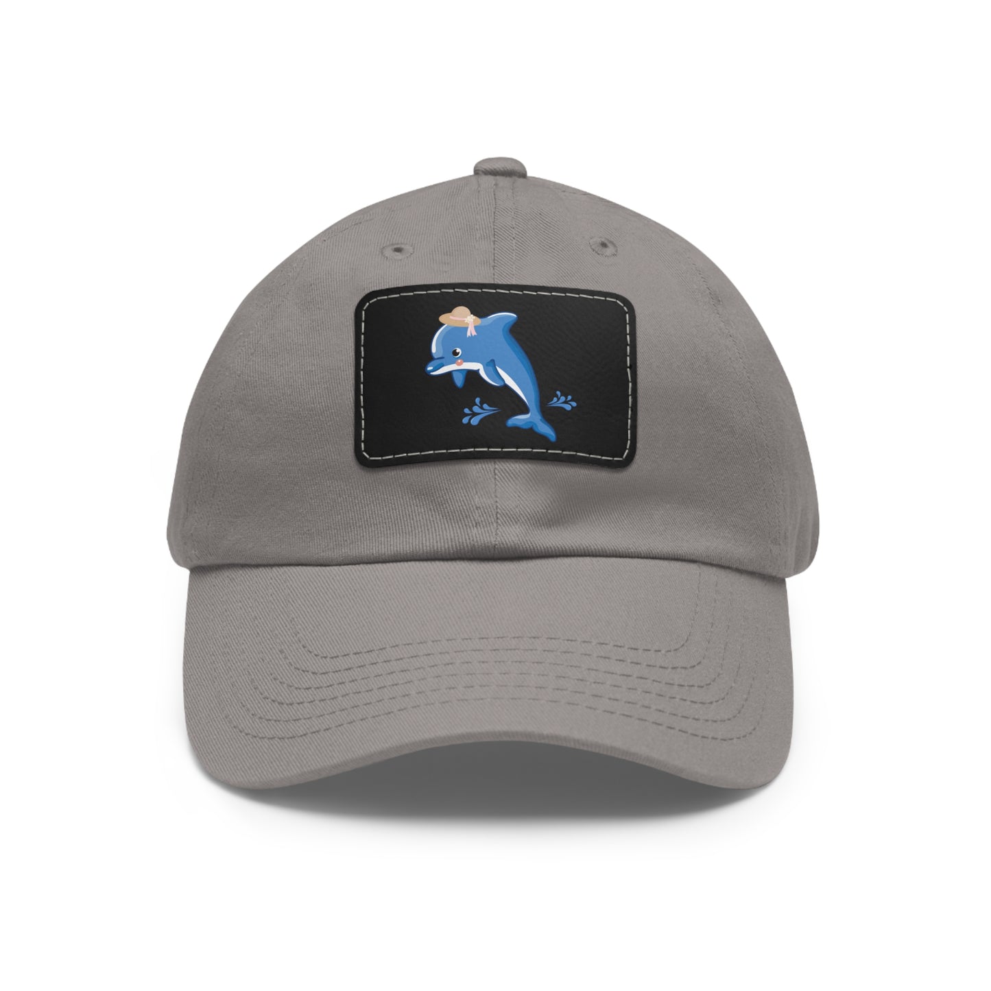 DDolphin wearing a straw hat with stylized water splashes ad Hat with Leather Patch (Rectangle)
