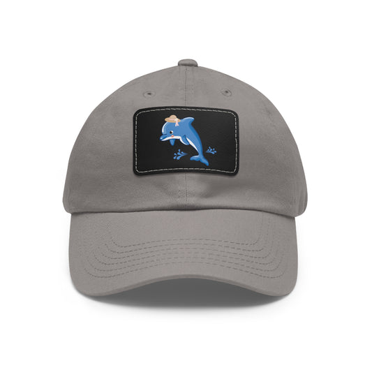 DDolphin wearing a straw hat with stylized water splashes ad Hat with Leather Patch (Rectangle)