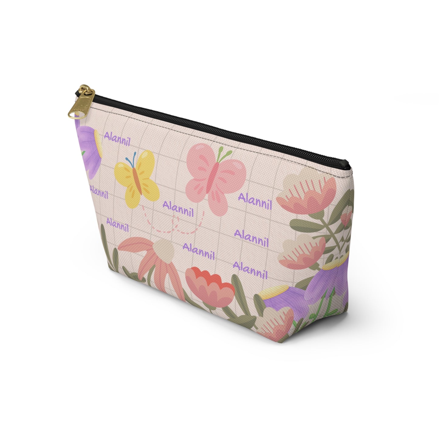 Floral Butterfly Accessory Pouch — Personalized T-Bottom Makeup Bag