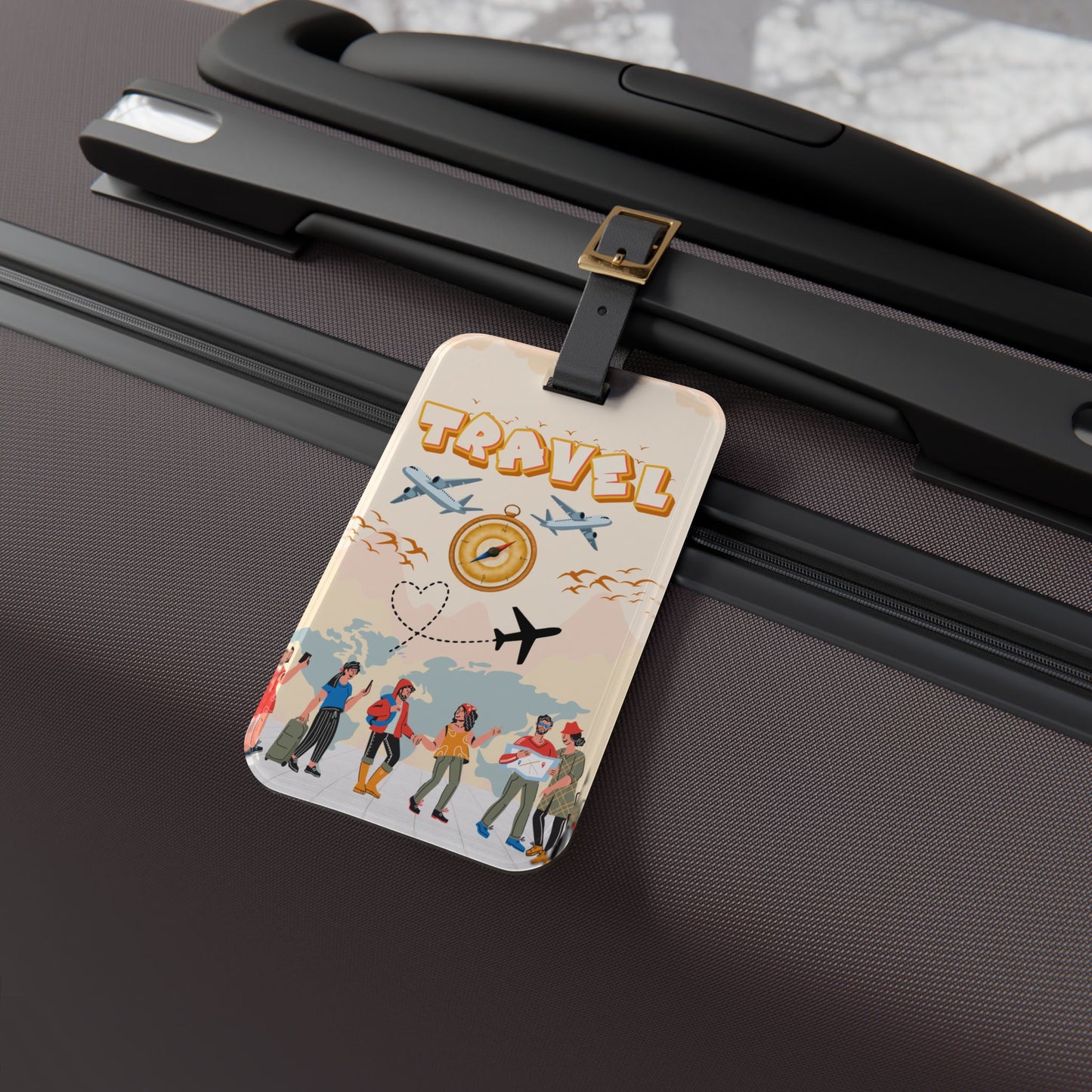 Travel Luggage Tag – Retro Plane Compass Design ("TRAVEL")