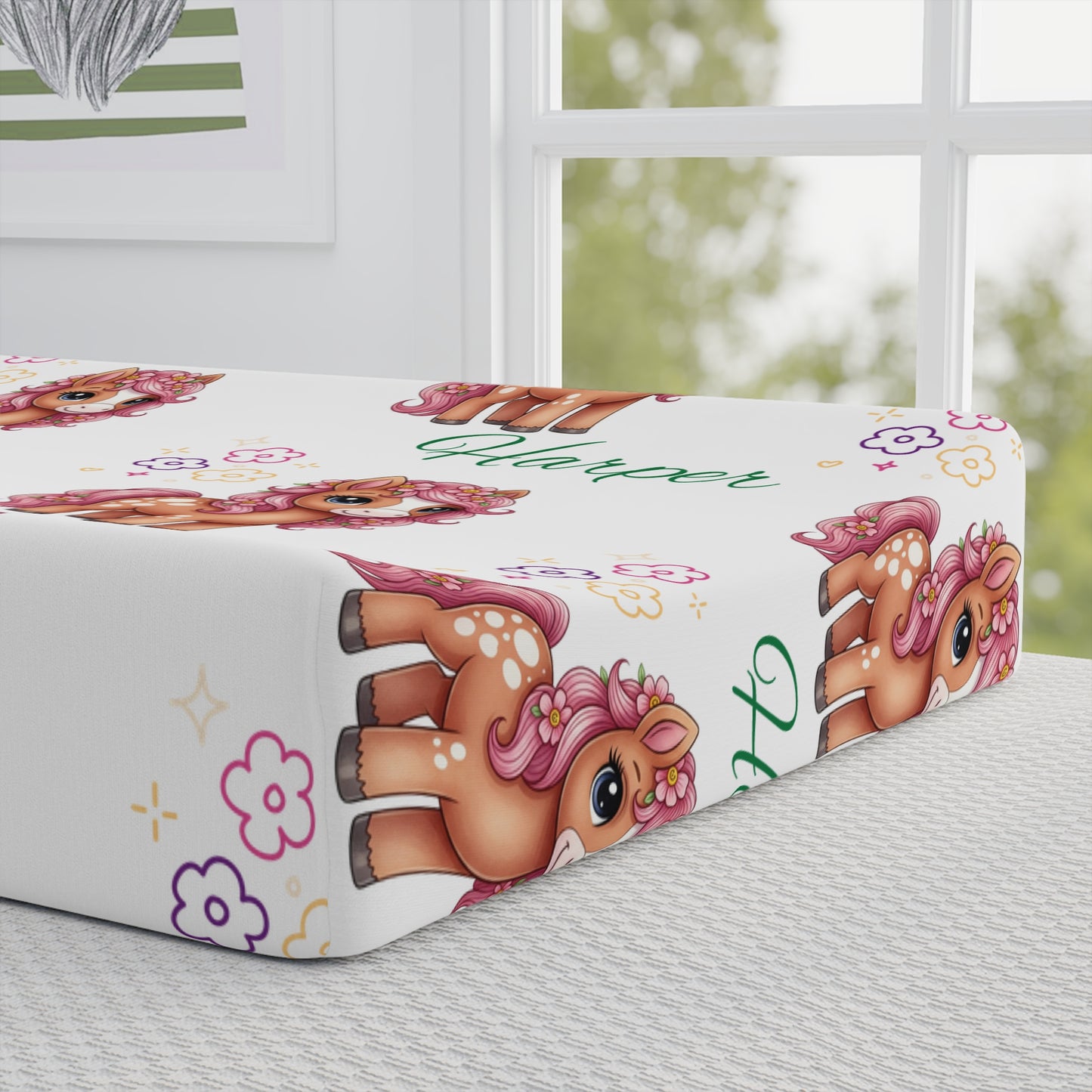 Personalized Floral Puppy Baby Changing Pad Cover — Custom Name Option