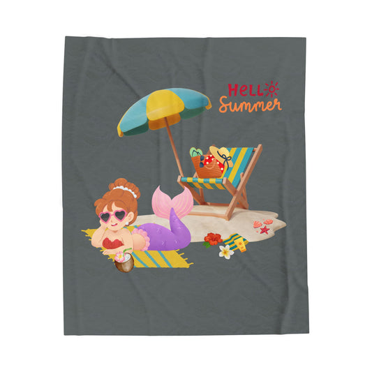 Mermaid lounging on a beach towel Velveteen Plush Blanket