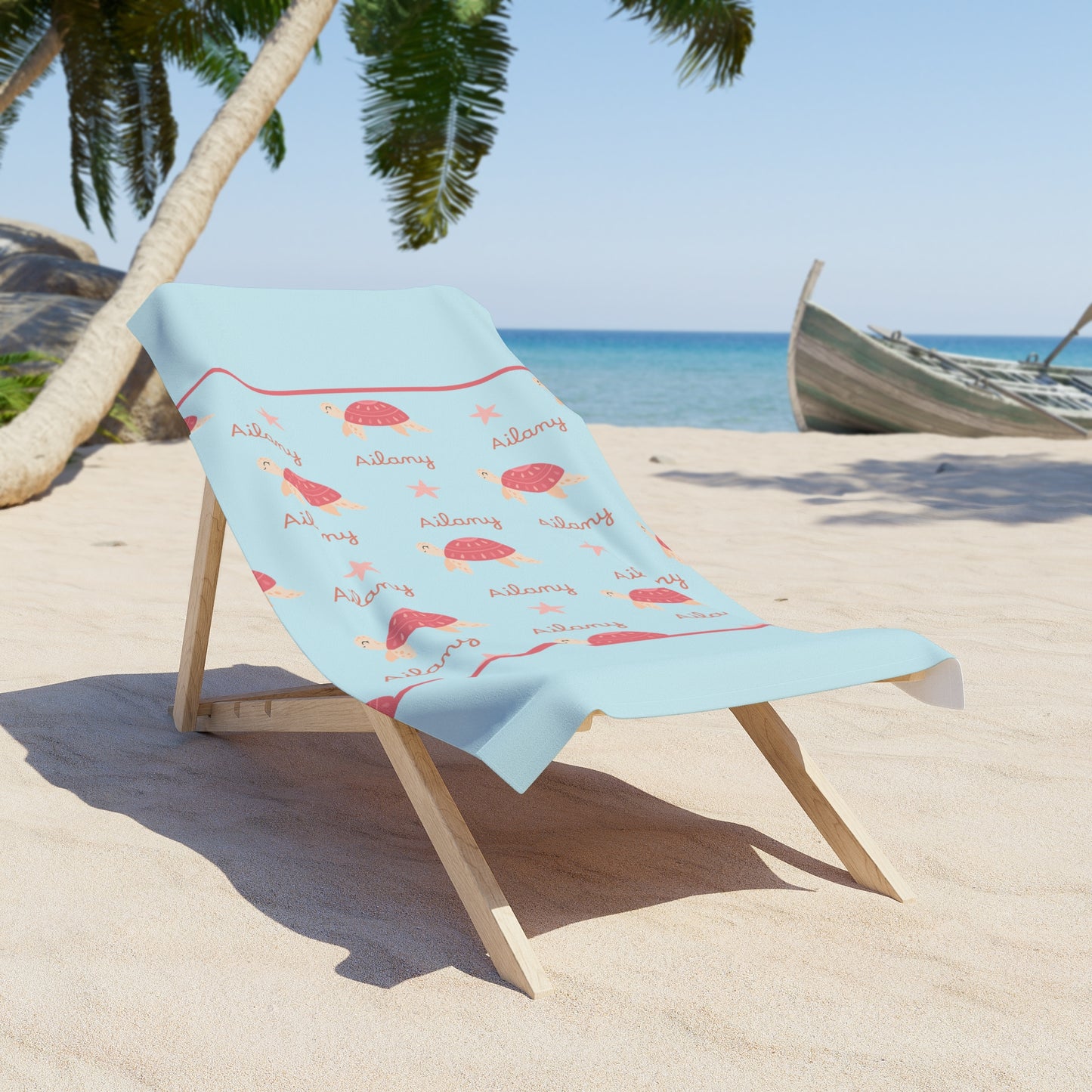 Sea Turtle Beach Towel – Personalized "Aubrey" Coastal Kids Towel