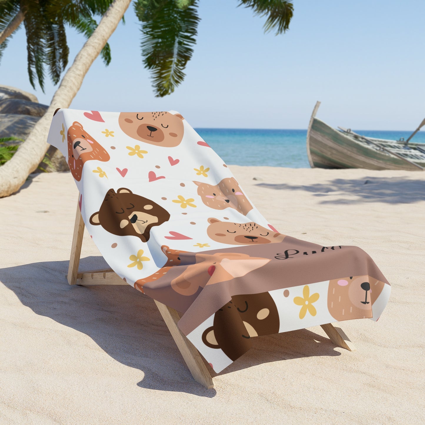 Personalized Cute Bear Beach Towel — Custom Name Kids Beach & Pool Towel