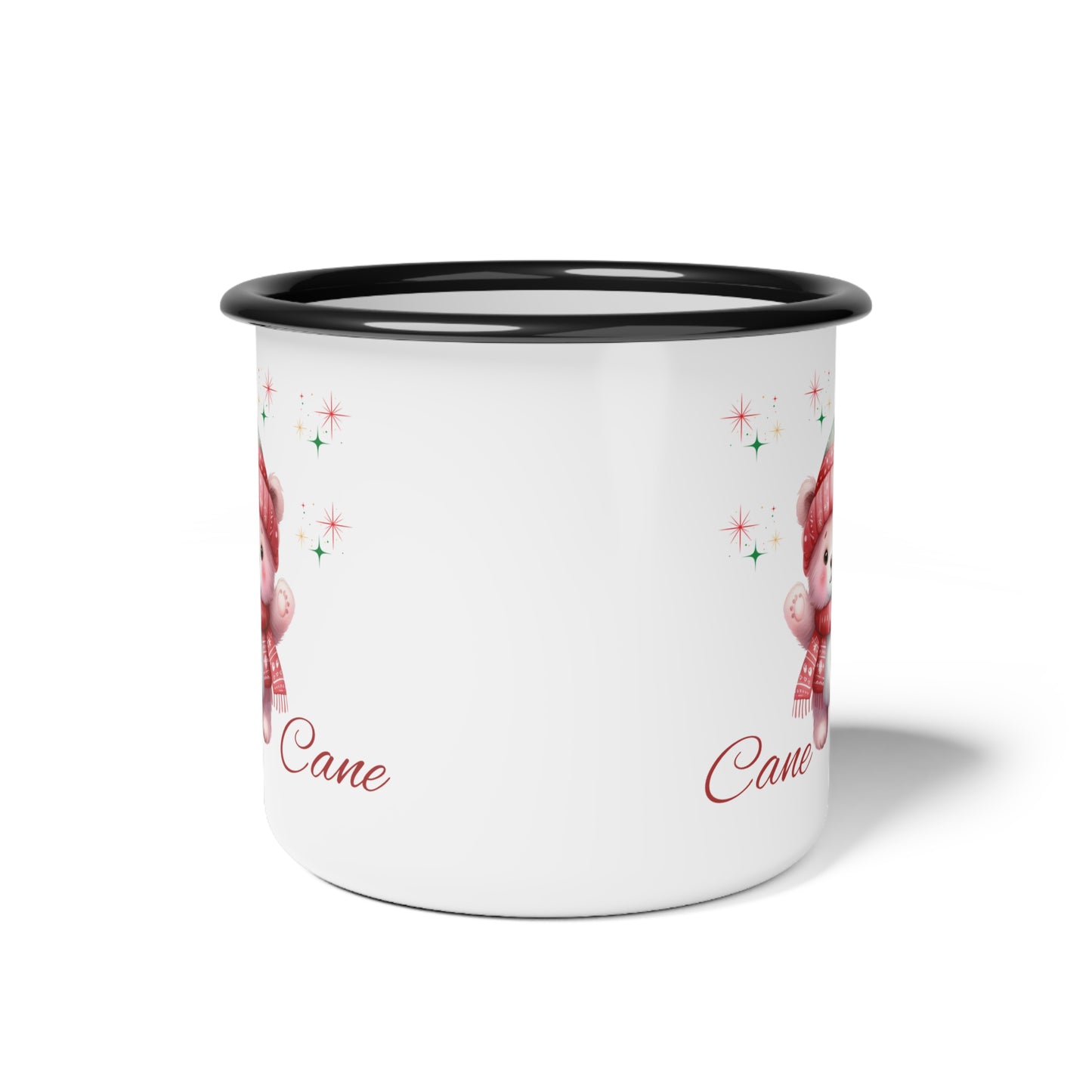 Cute Holiday Bear Enamel Camp Cup — 'Cane' Winter Mug for Camping & Gifts