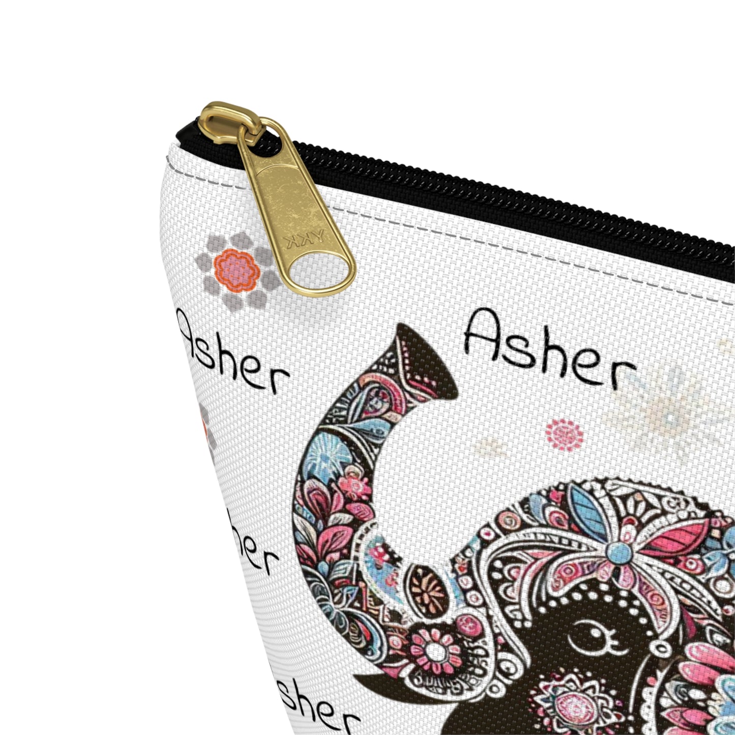 Personalized Elephant Accessory Pouch — Floral T-Bottom Makeup Bag