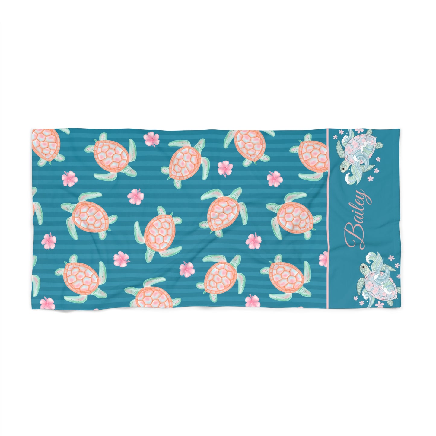 Sea Turtle Beach Towel — Personalized Tropical Floral Ocean Design