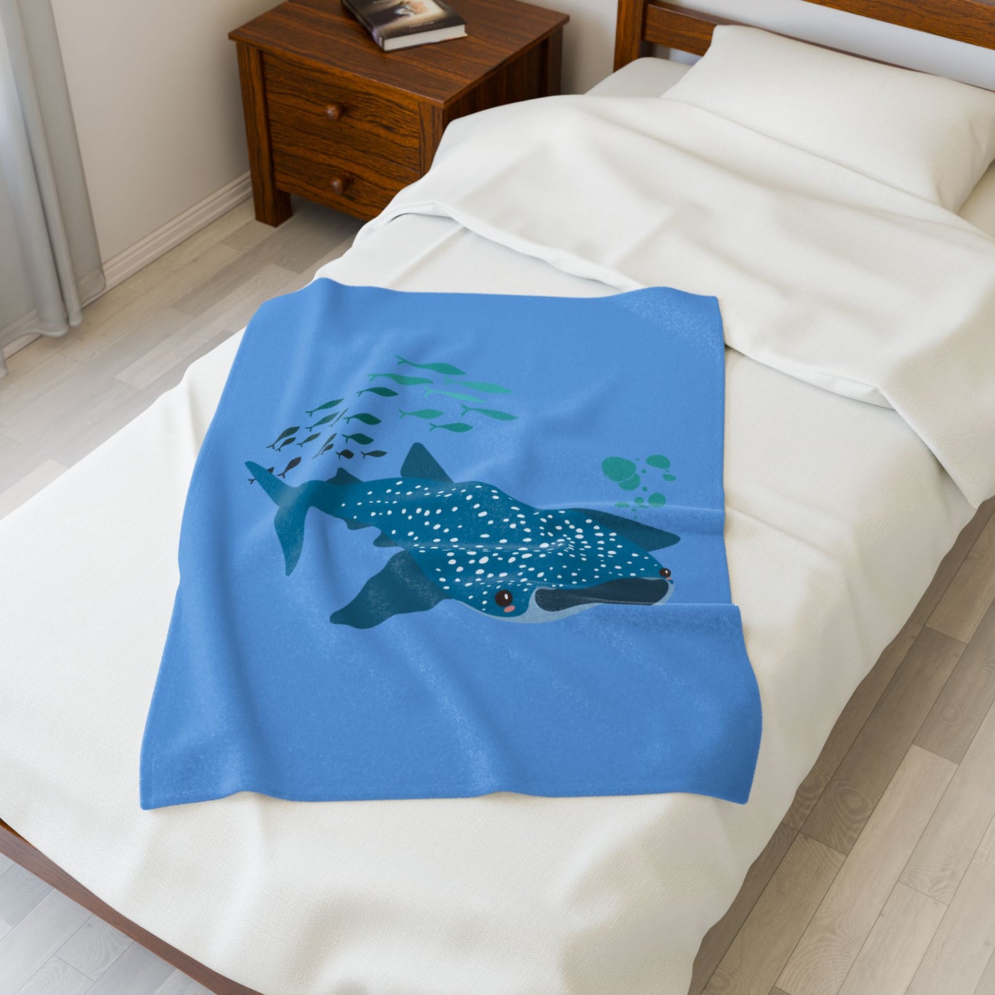 Whale Shark school of fish and buddles Velveteen Plush Blanket