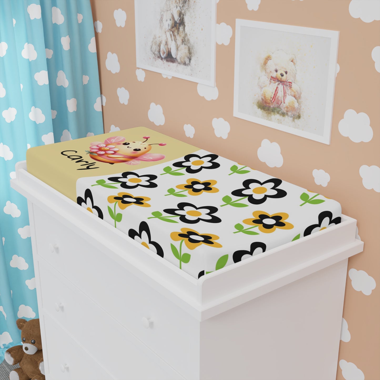 Floral Bee Baby Changing Pad Cover — Personalized Nursery Bedding