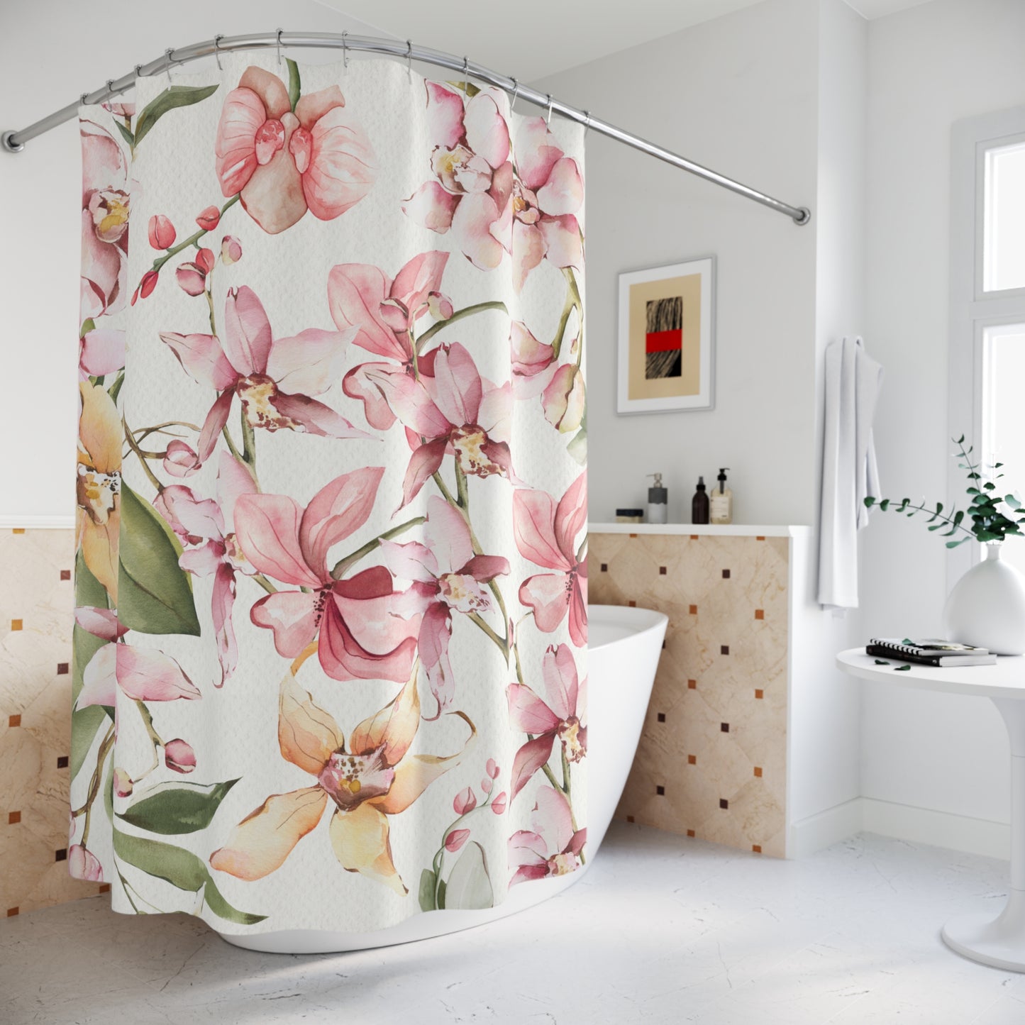 Orchid Blossom Shower Curtain — Pink Floral Botanical Bath Decor