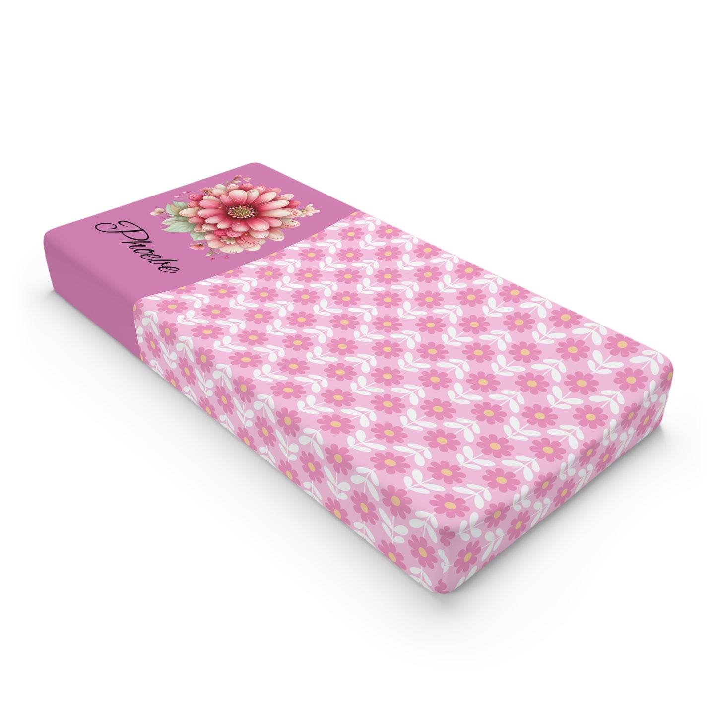 Floral Pink Baby Changing Pad Cover – Personalized 'Princess' Design
