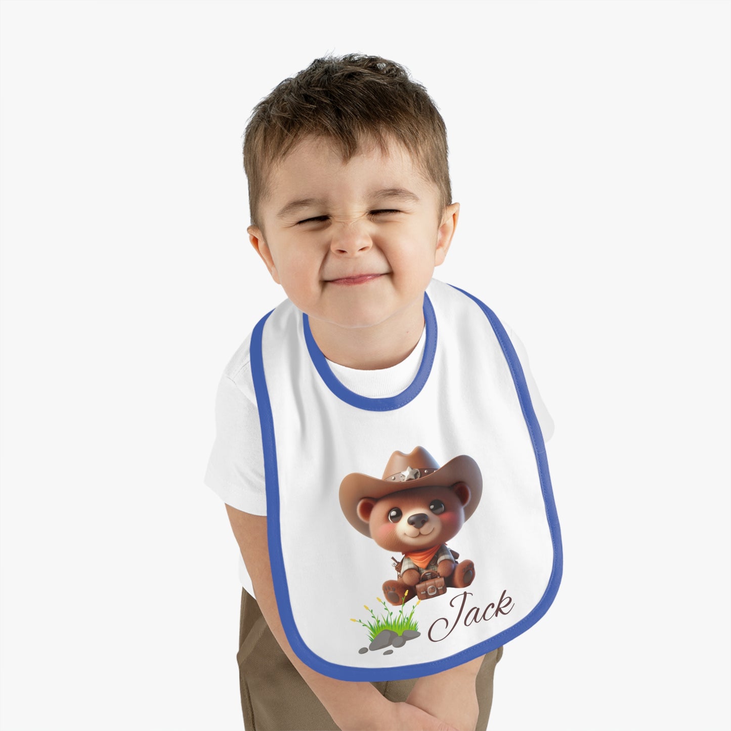Baby Bib - Personalized Cowboy Bear Design (Custom Name)