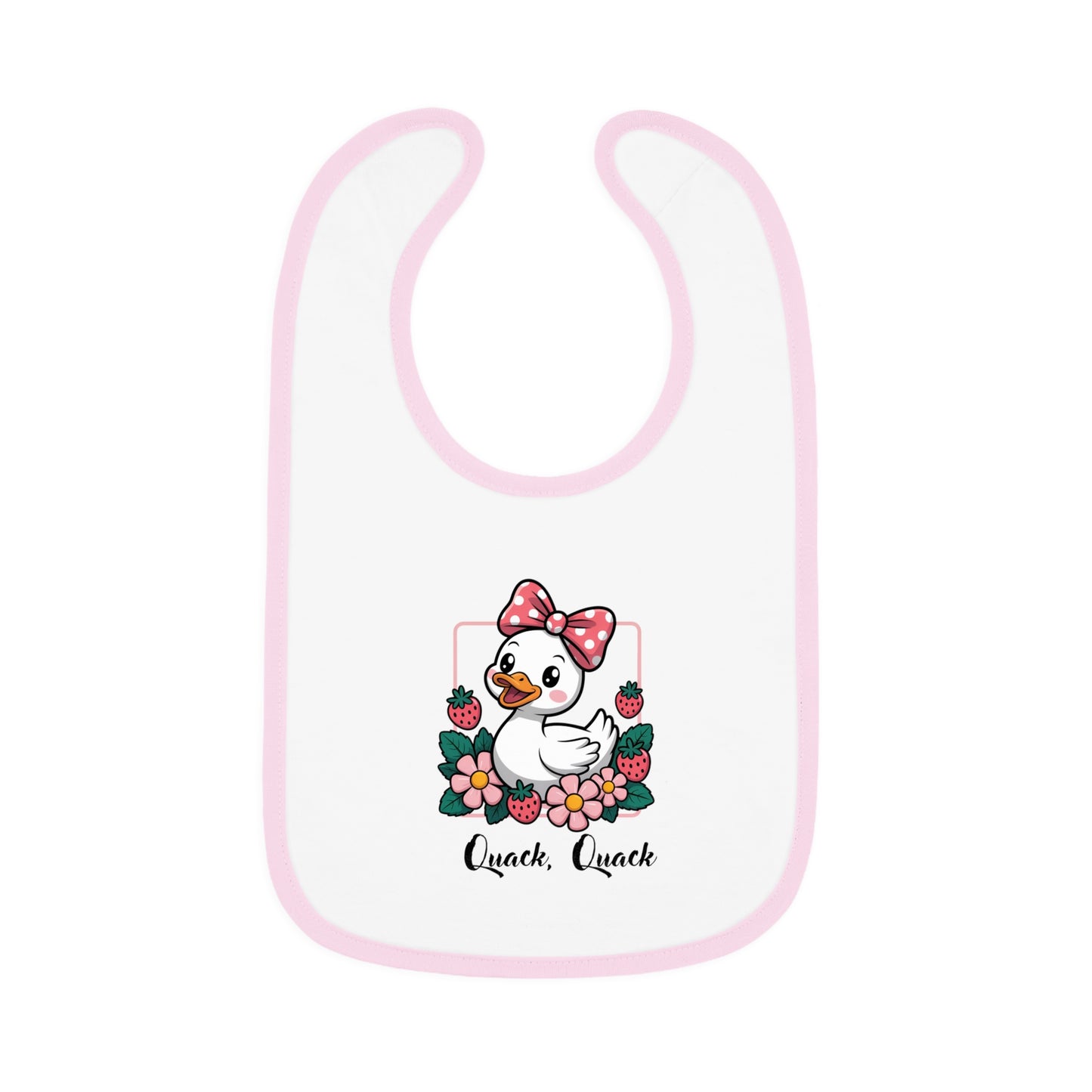Baby Bib — Cute Duck "Quack Quack" Floral Contrast Trim