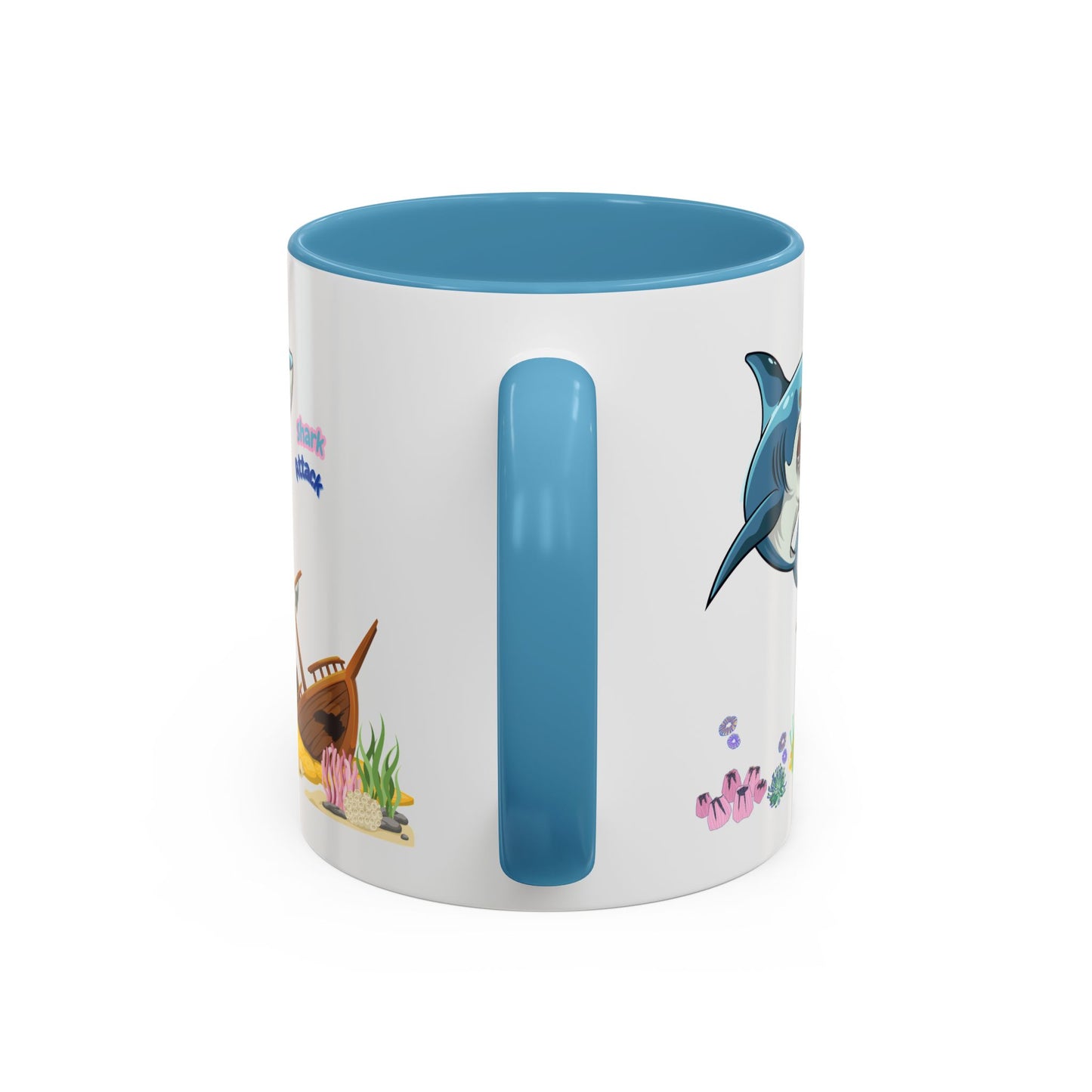 Shark ship colorful coral reef Coffee Mug