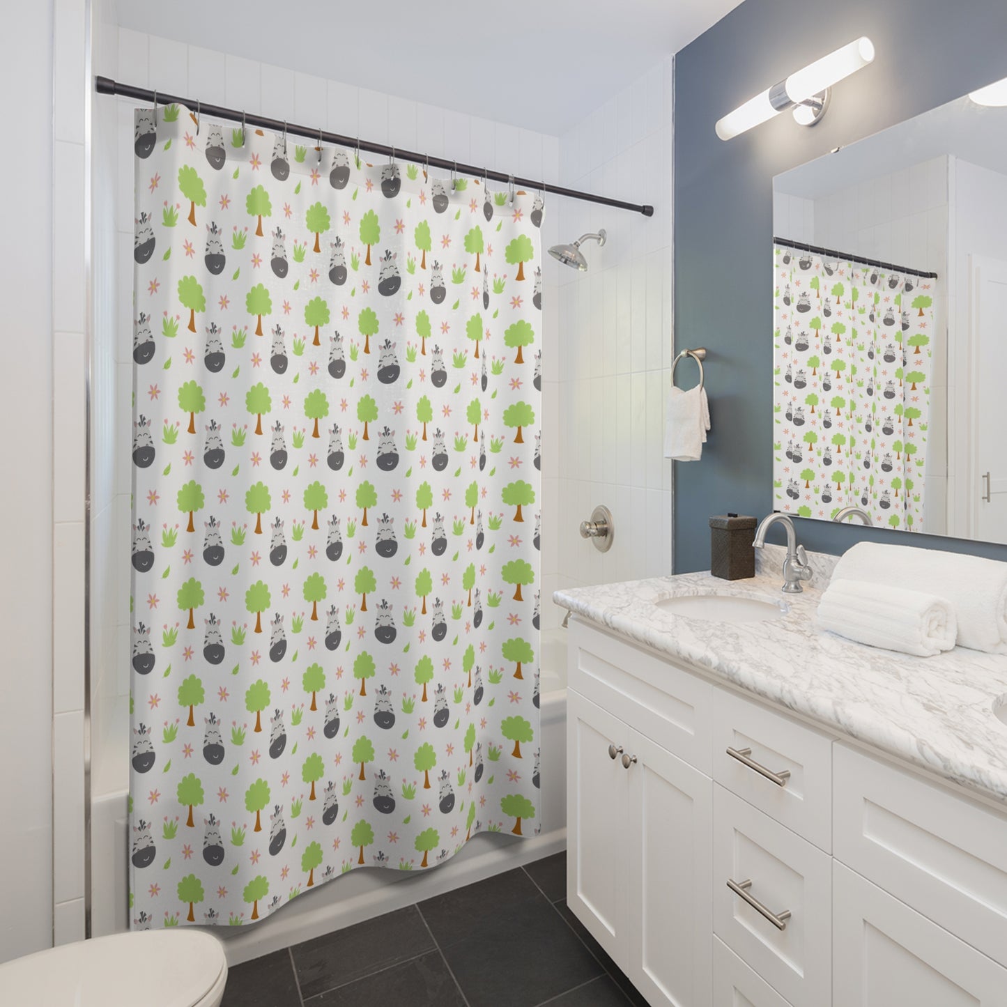 Totoro Forest Pattern Shower Curtain — Cute Studio Ghibli-Inspired Woodland Bathroom Decor