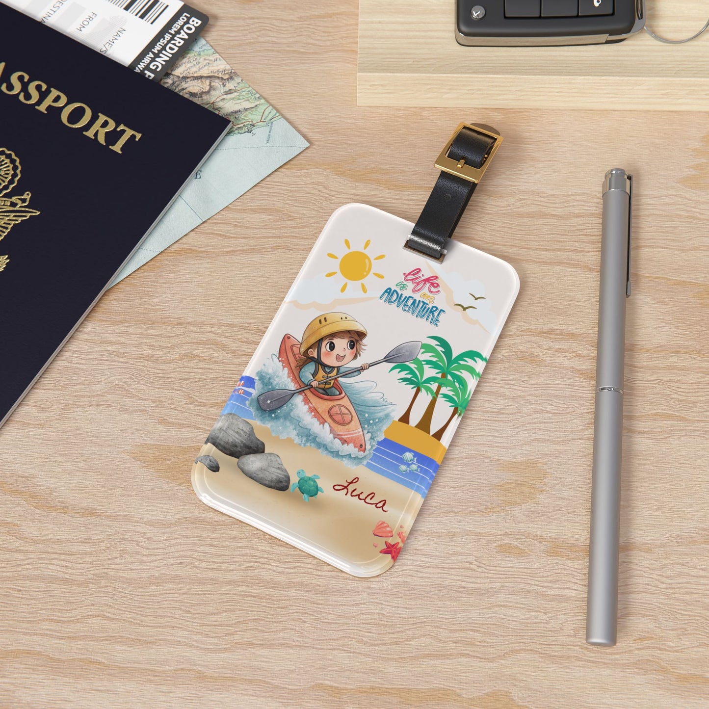 Kayak Adventure Luggage Tag — 'Life Adventure' Beach Kayaker Personalized Travel ID