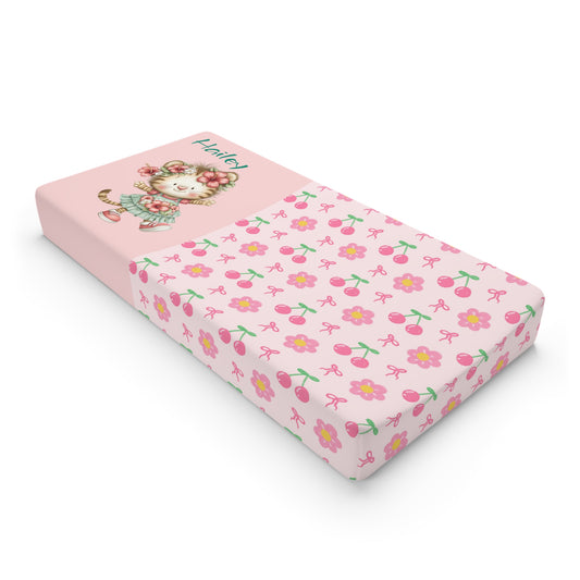 Floral Lamb Baby Changing Pad Cover — Personalized Pink Nursery Décor