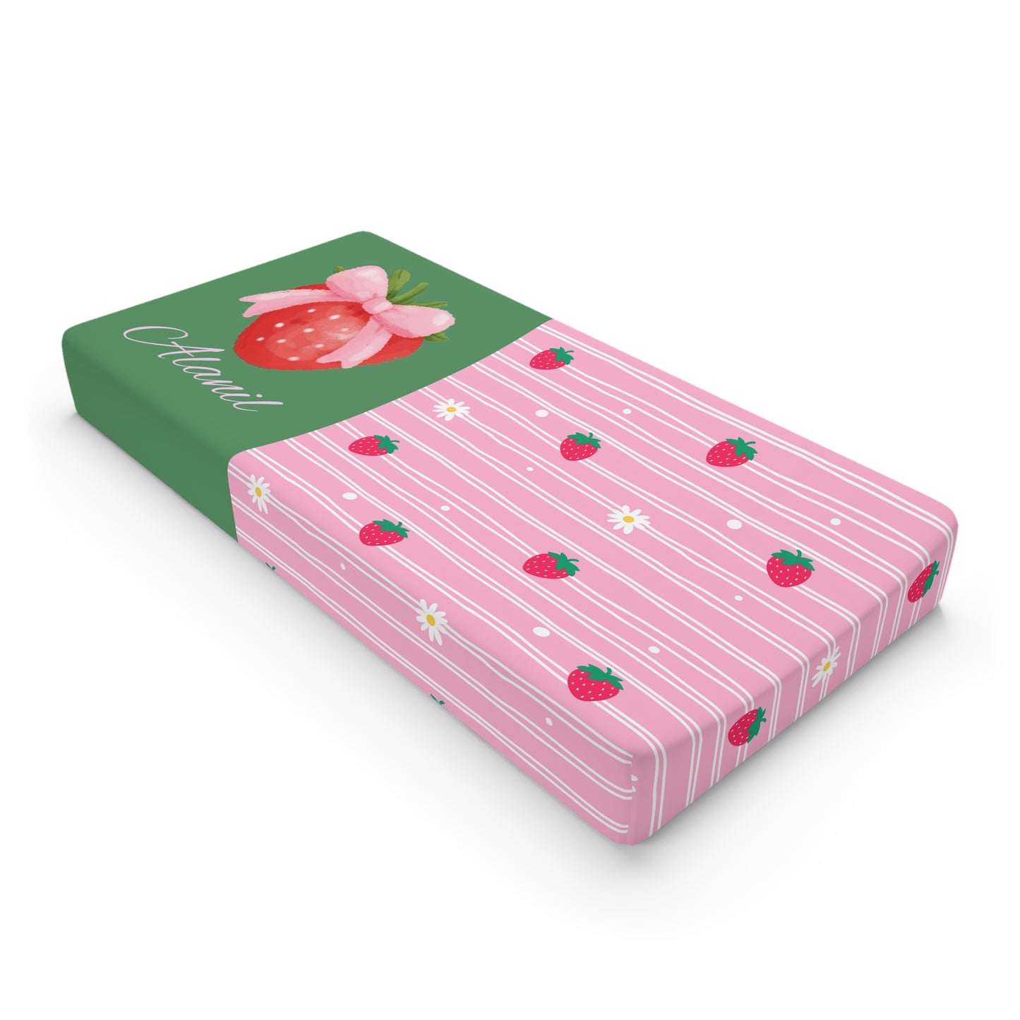 Strawberry Baby Changing Pad Cover - Pink Stripes & Daisy Print