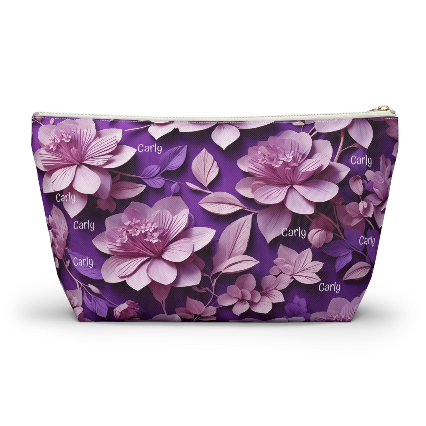 Floral Purple Makeup Bag — Personalized Carly Cosmetic Pouch