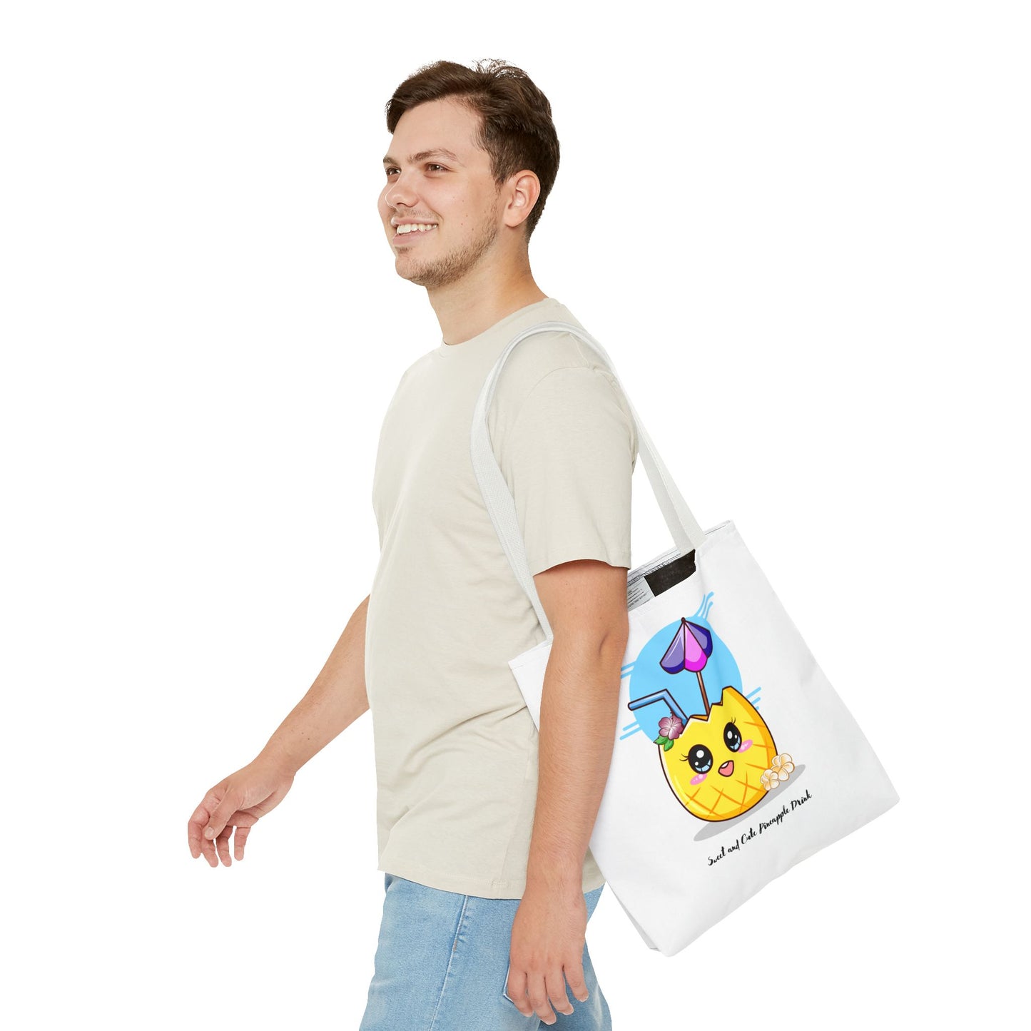 Pineapple Picnic Tote Bag — Cute Kawaii Tropical Drink Design