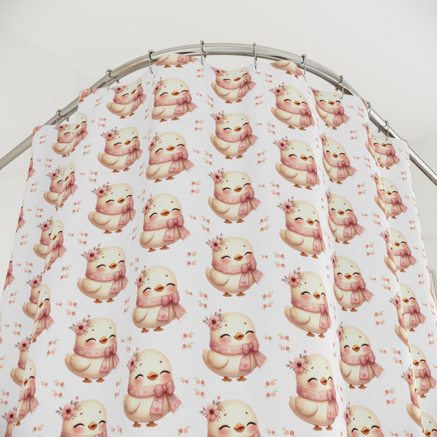 Cute Kawaii Otter Pattern Shower Curtain — Pink Watercolor Bath Decor