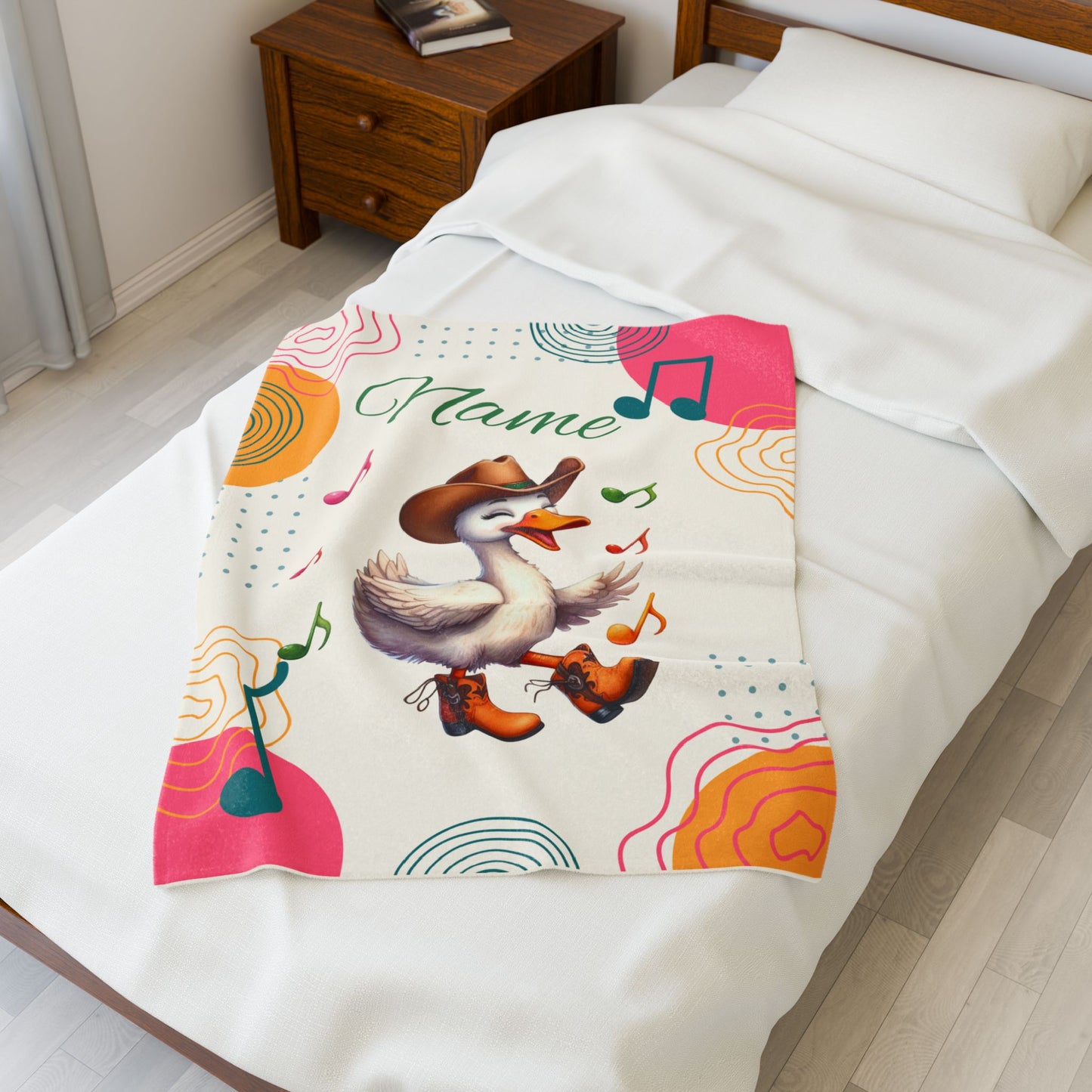 Personalized Velveteen Plush Blanket with Music Notes and Dancing Duck Design, Cozy Home Decor, Gift for Kids, Baby Shower, Nursery, [...]