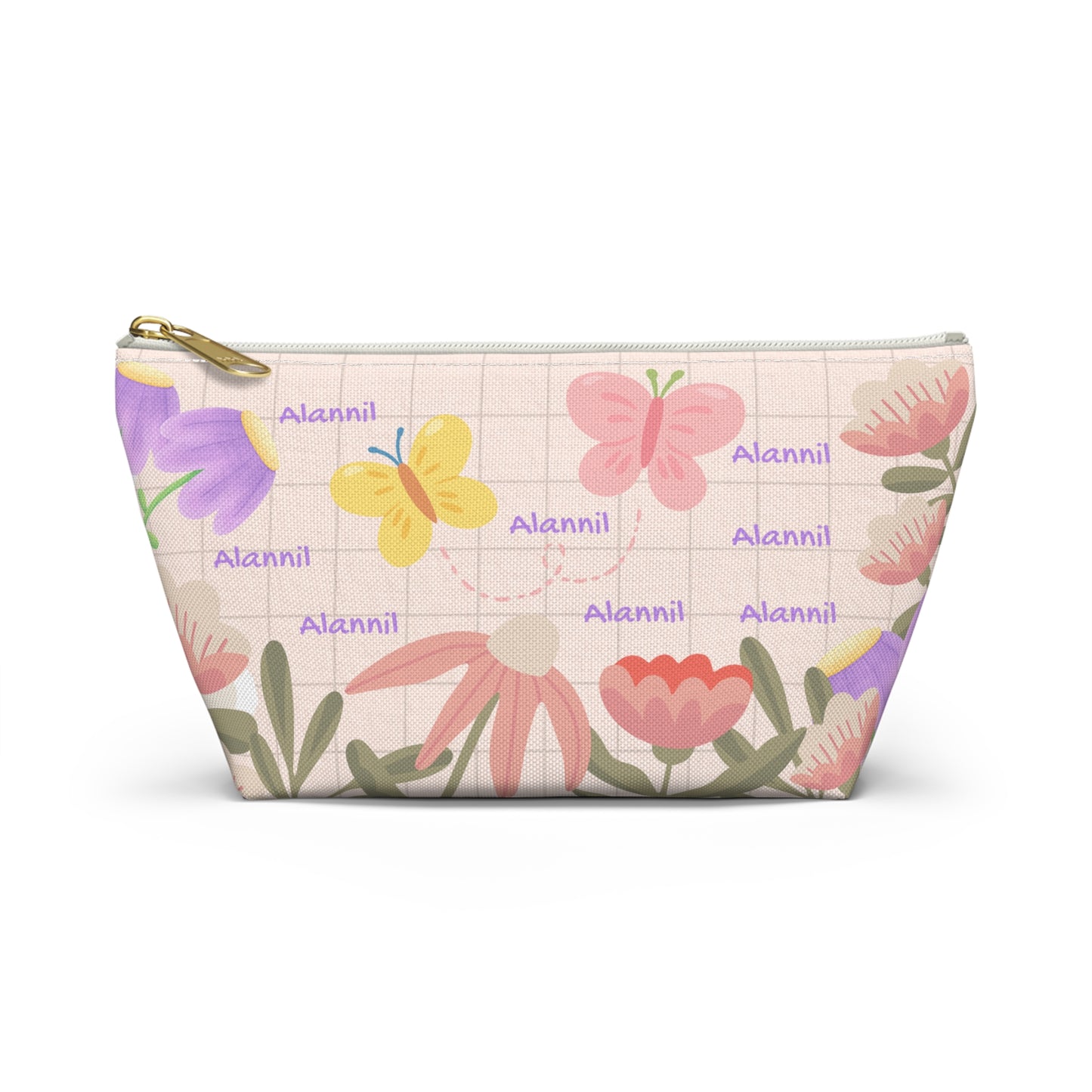 Floral Butterfly Accessory Pouch — Personalized T-Bottom Makeup Bag