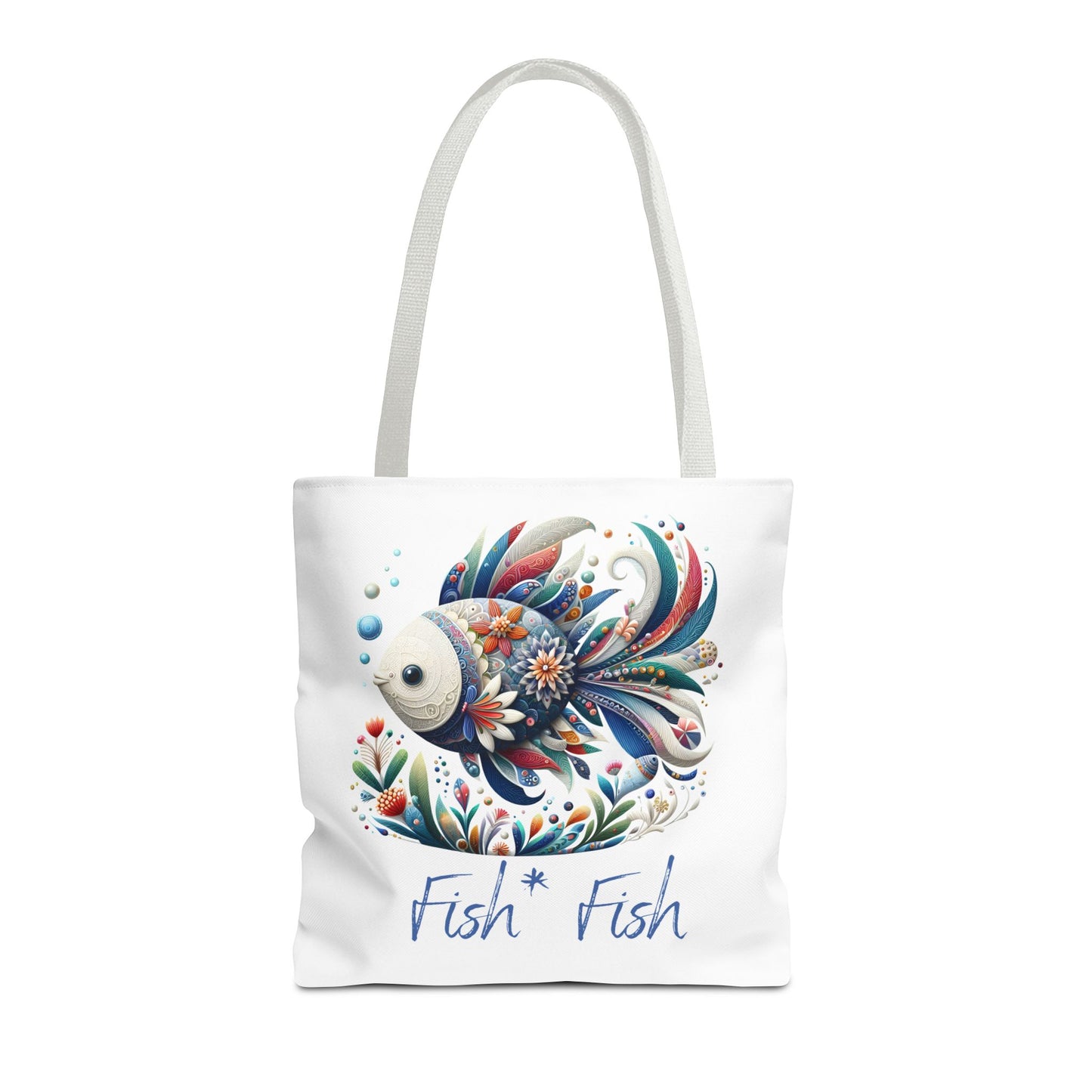 Floral Fish Tote Bag — Colorful Whimsical "Fish Fish" Canvas Tote