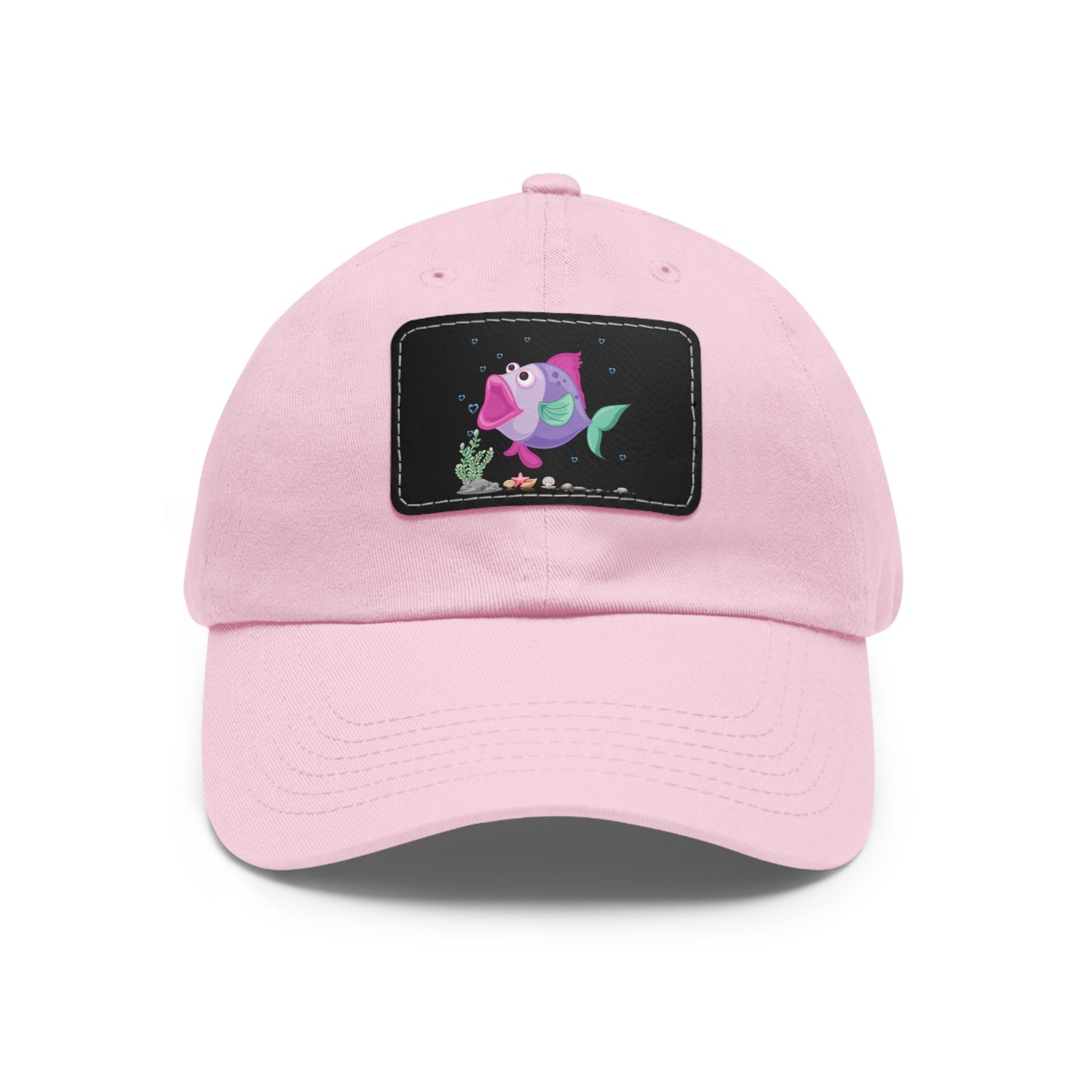 Fish with open mouth bubbles and underwater flora Dad Hat with Leather Patch (Rectangle)