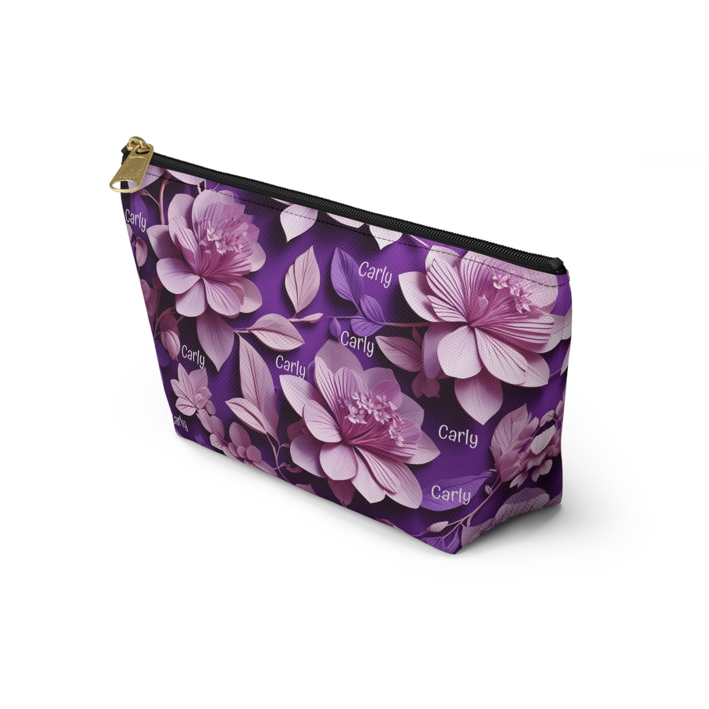 Floral Purple Makeup Bag — Personalized Carly Cosmetic Pouch