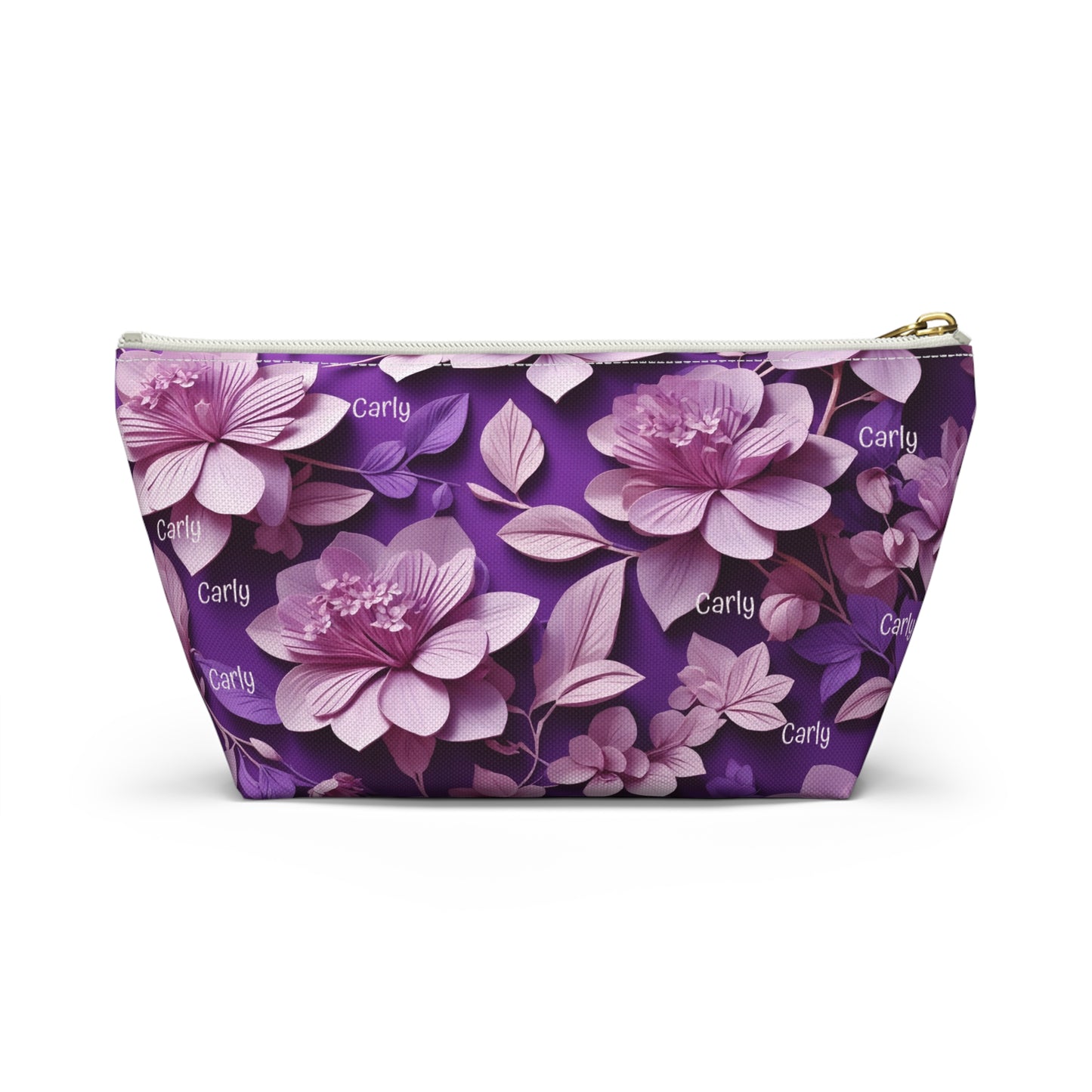 Floral Purple Makeup Bag — Personalized Carly Cosmetic Pouch