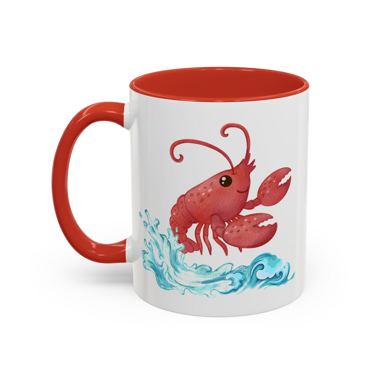 Cheerful red lobster emerging from stylized blue waves Coffee Mug