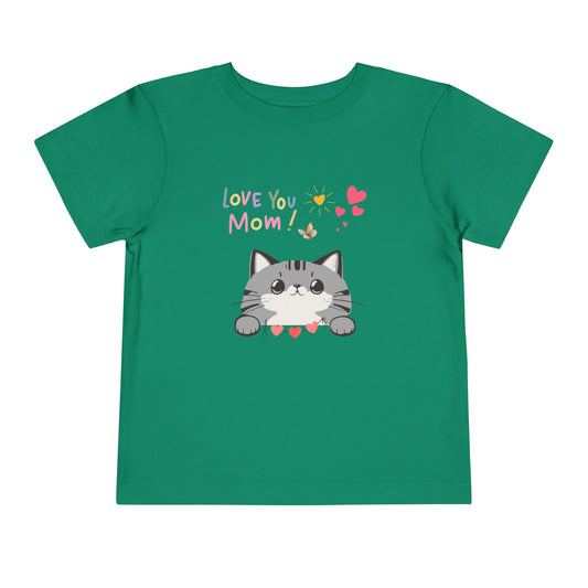 Cute Cat 'Love You Mom' Toddler Tee, Perfect Gift for Mother's Day, Birthday, Playdates, Casual Wear, Cute Kids' Apparel