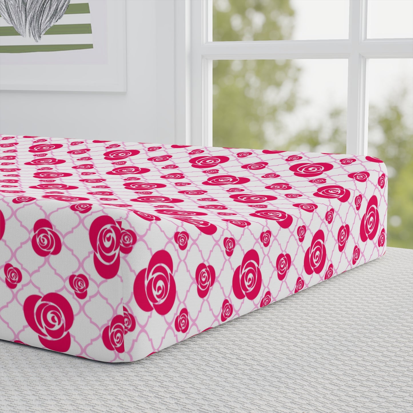 Personalized Rose Baby Changing Pad Cover — Pink Floral Nursery Accessory