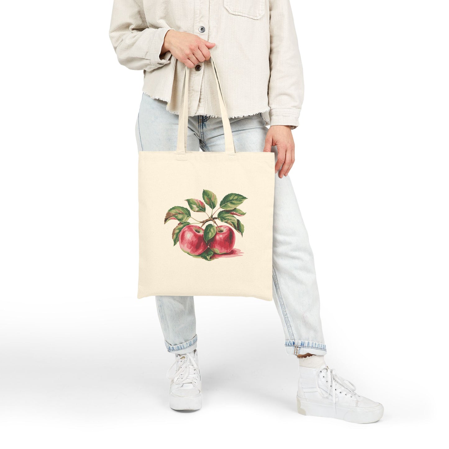 Apple Botanical Canvas Tote Bag — Vintage Fruit Market Grocery Tote