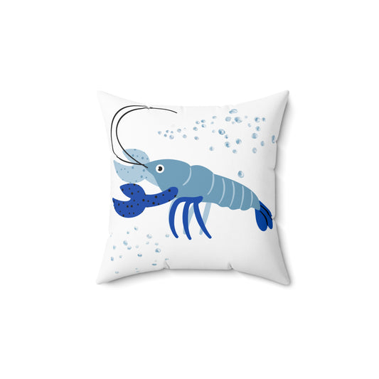 Blue shrimp with dark blue claws and bubbles Spun Polyester Square Pillow