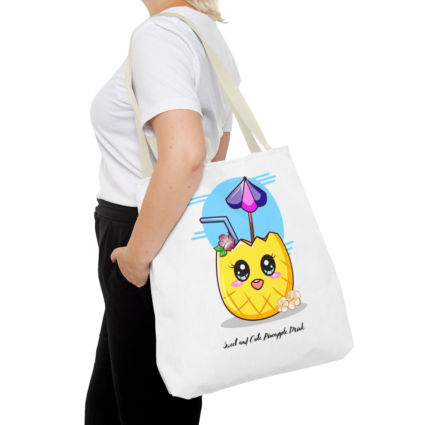 Pineapple Picnic Tote Bag — Cute Kawaii Tropical Drink Design