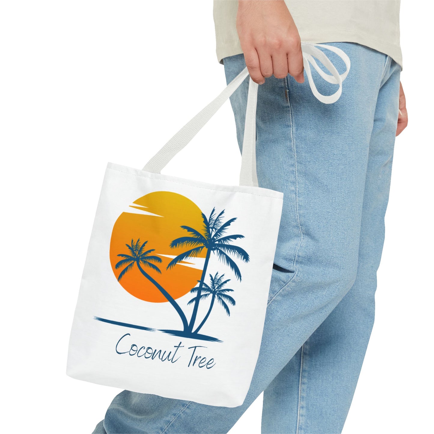 Coconut Tree Tote Bag — Tropical Sunset Beach Canvas Tote