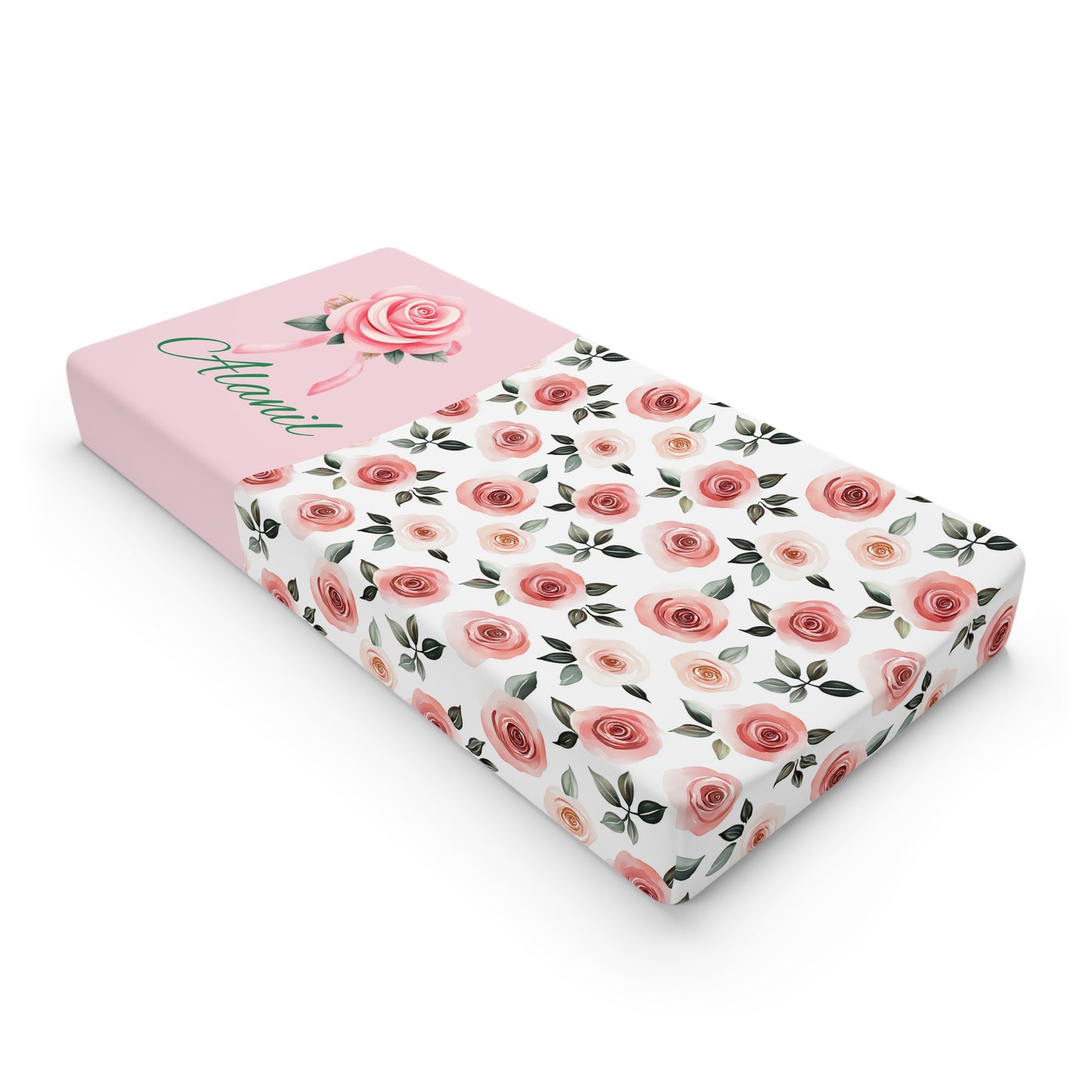 Floral Rose Baby Changing Pad Cover – Personalized Pink Nursery Décor
