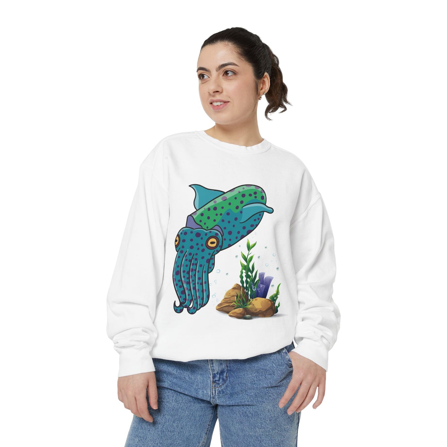 Cute with marine habitat coral and bubbles Unisex Garment-Dyed Sweatshirt