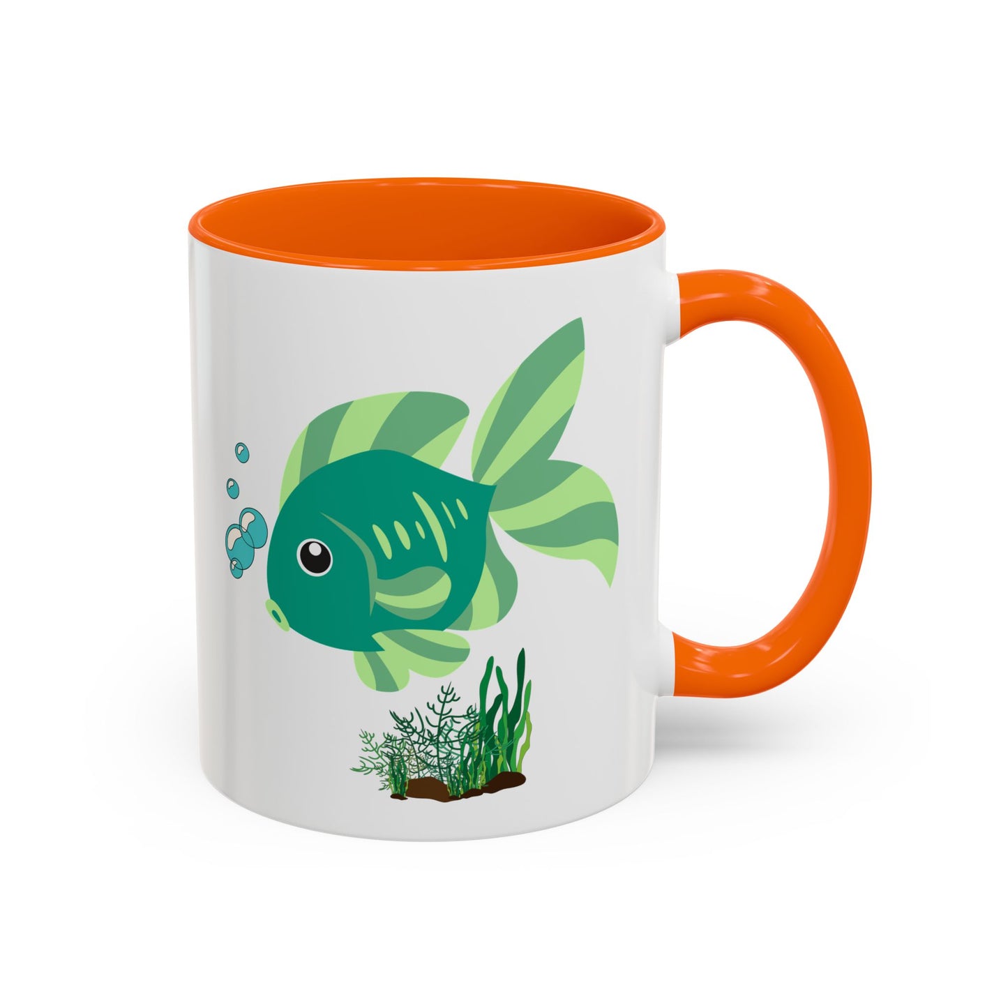 Green fish with bubbles and aquatic plants Coffee Mug