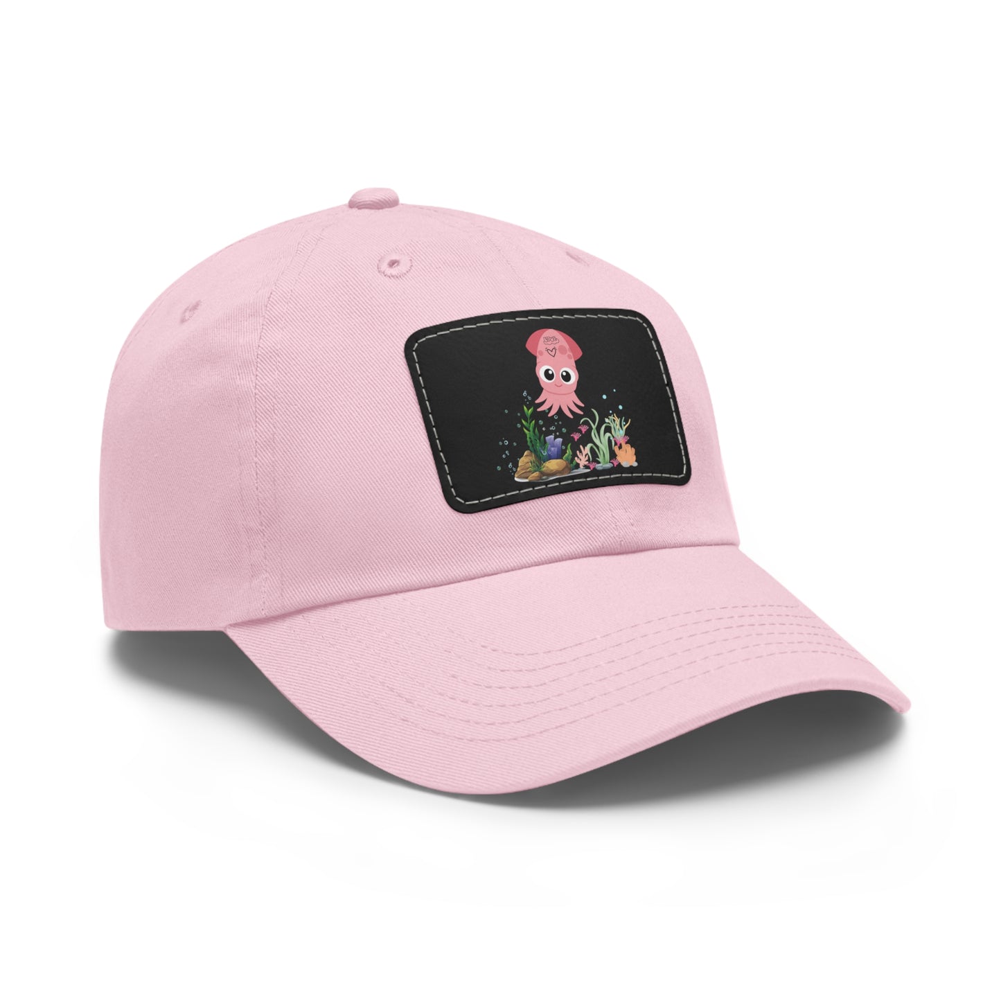 Pink squid cartoon with love Dad Hat with Leather Patch (Rectangle)