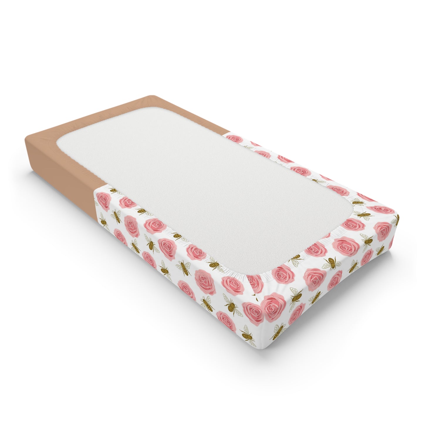 Baby Changing Pad Cover - Floral Rose & Cute Bee Nursery Bedding