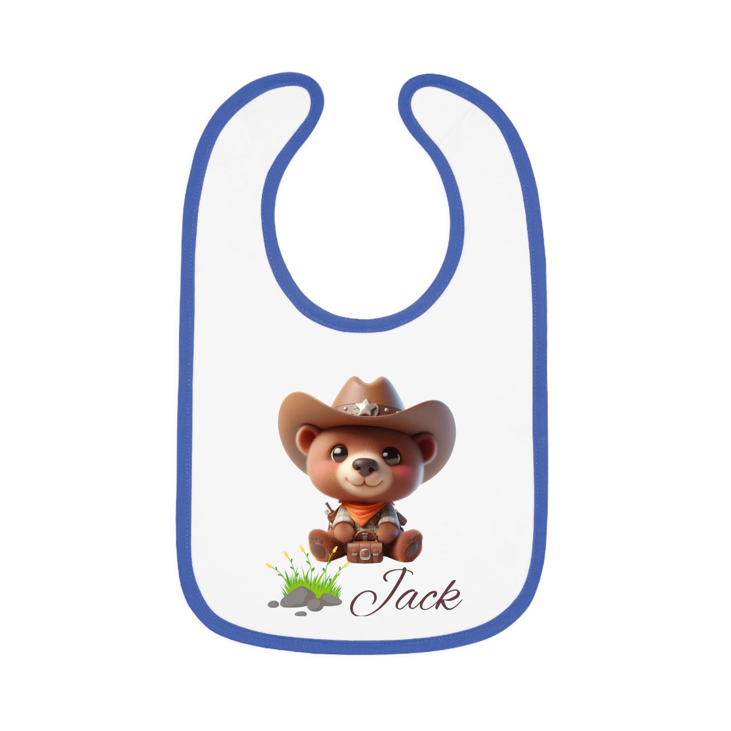 Baby Bib - Personalized Cowboy Bear Design (Custom Name)