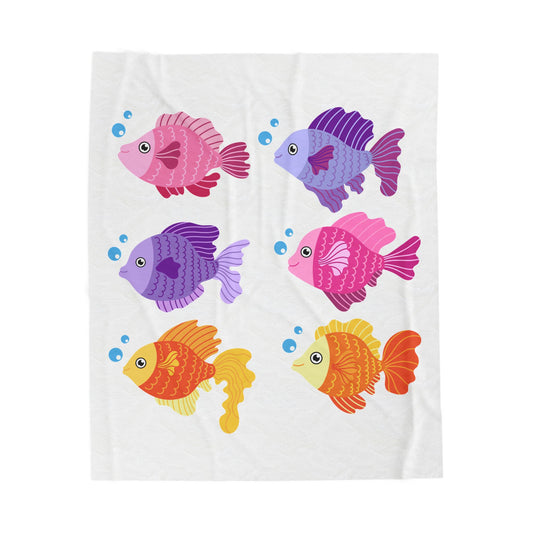 Six fish with cartoonish bubbles Velveteen Plush Blanket