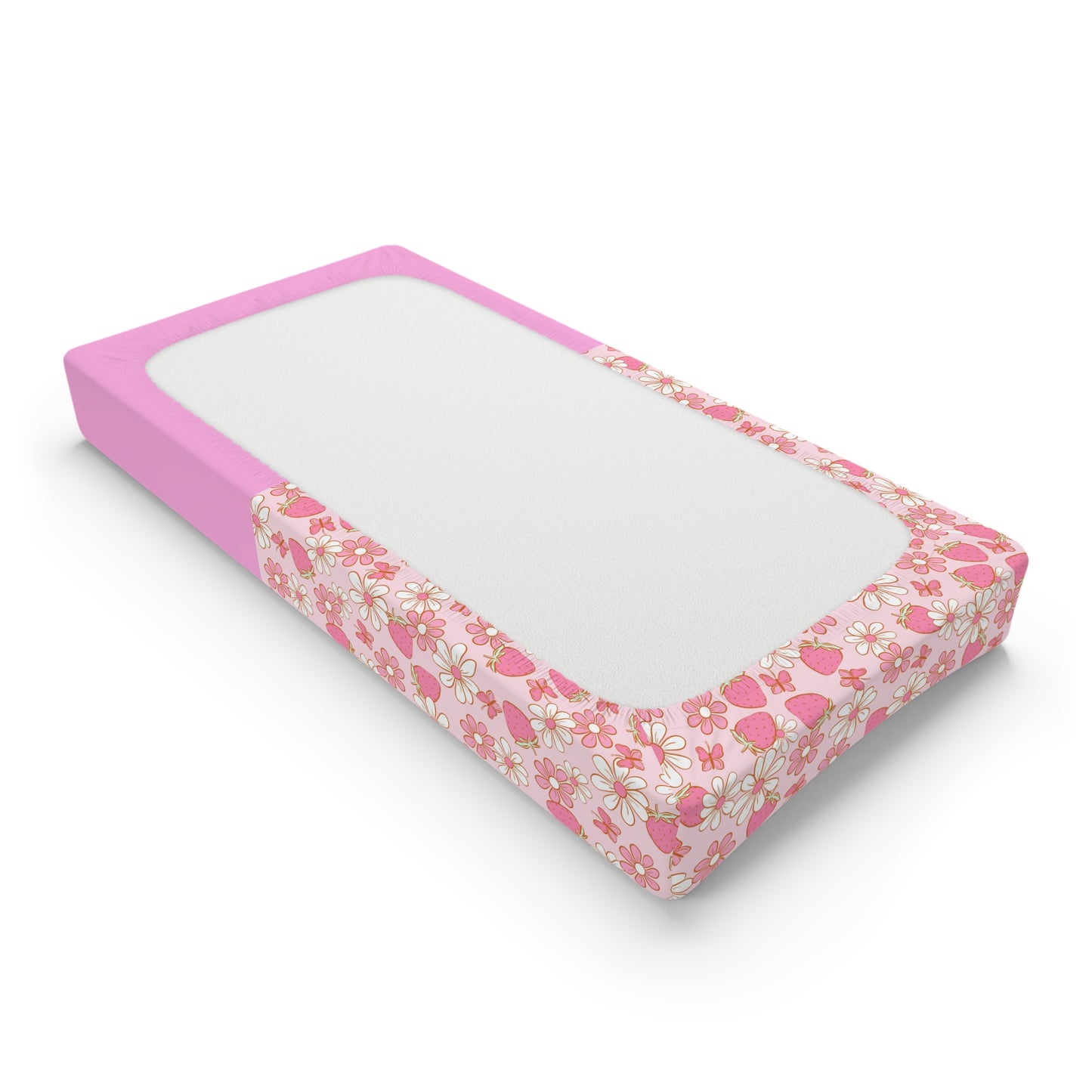 Strawberry Blossom Baby Changing Pad Cover — Pink Floral Nursery Decor