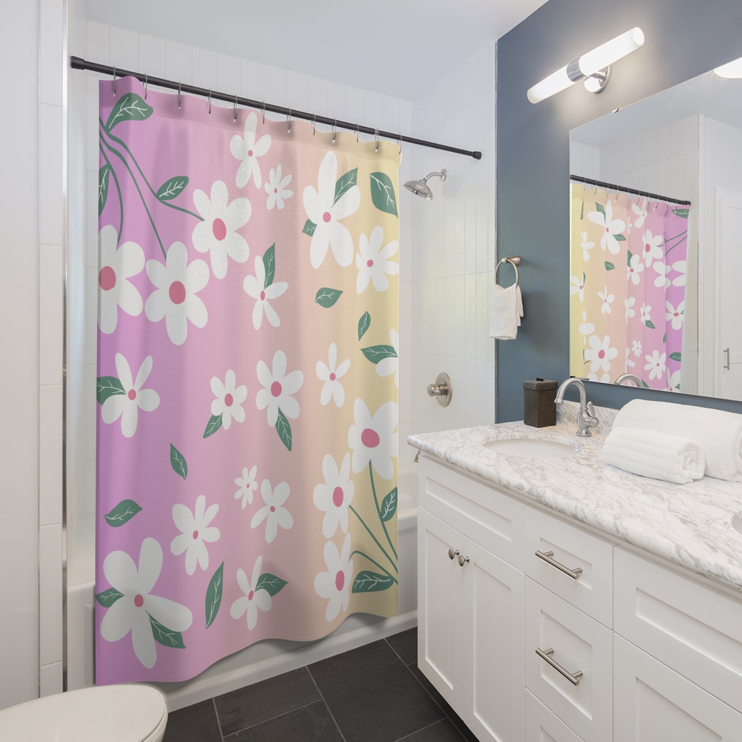 Floral Ditsy Shower Curtain — Pastel Daisies Bathroom Decor