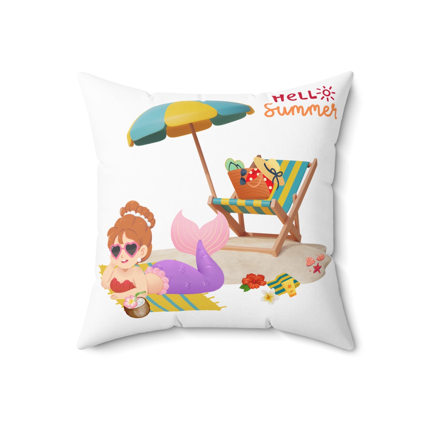 The mermaid and her school fish Spun Polyester Square Pillow