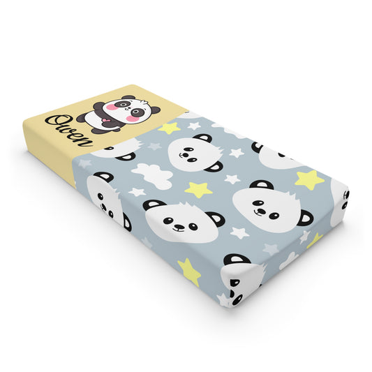 Panda Stars Baby Changing Pad Cover — Personalized Nursery Crib Pad Sheet